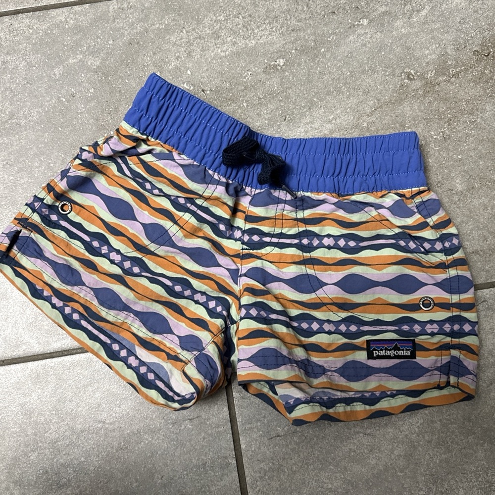 Patagonia Blue and Tan Wave Pattern Shorts